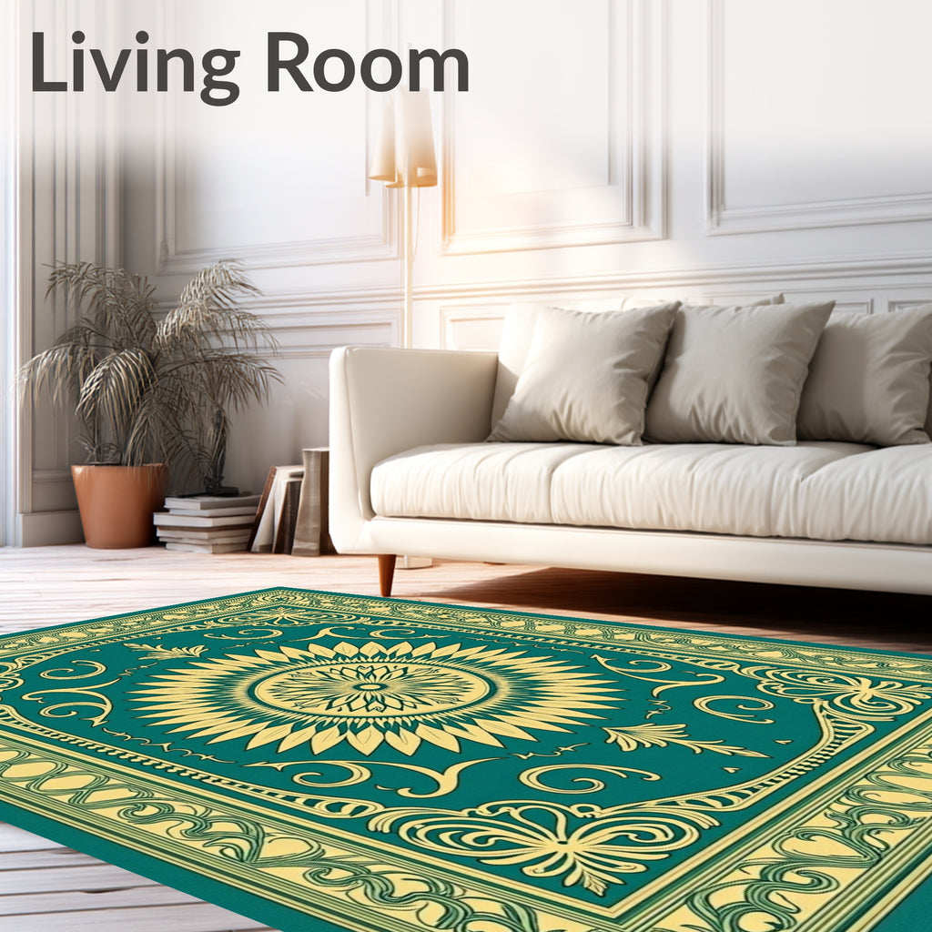 Emerald Sunburst Ornate Border Rug