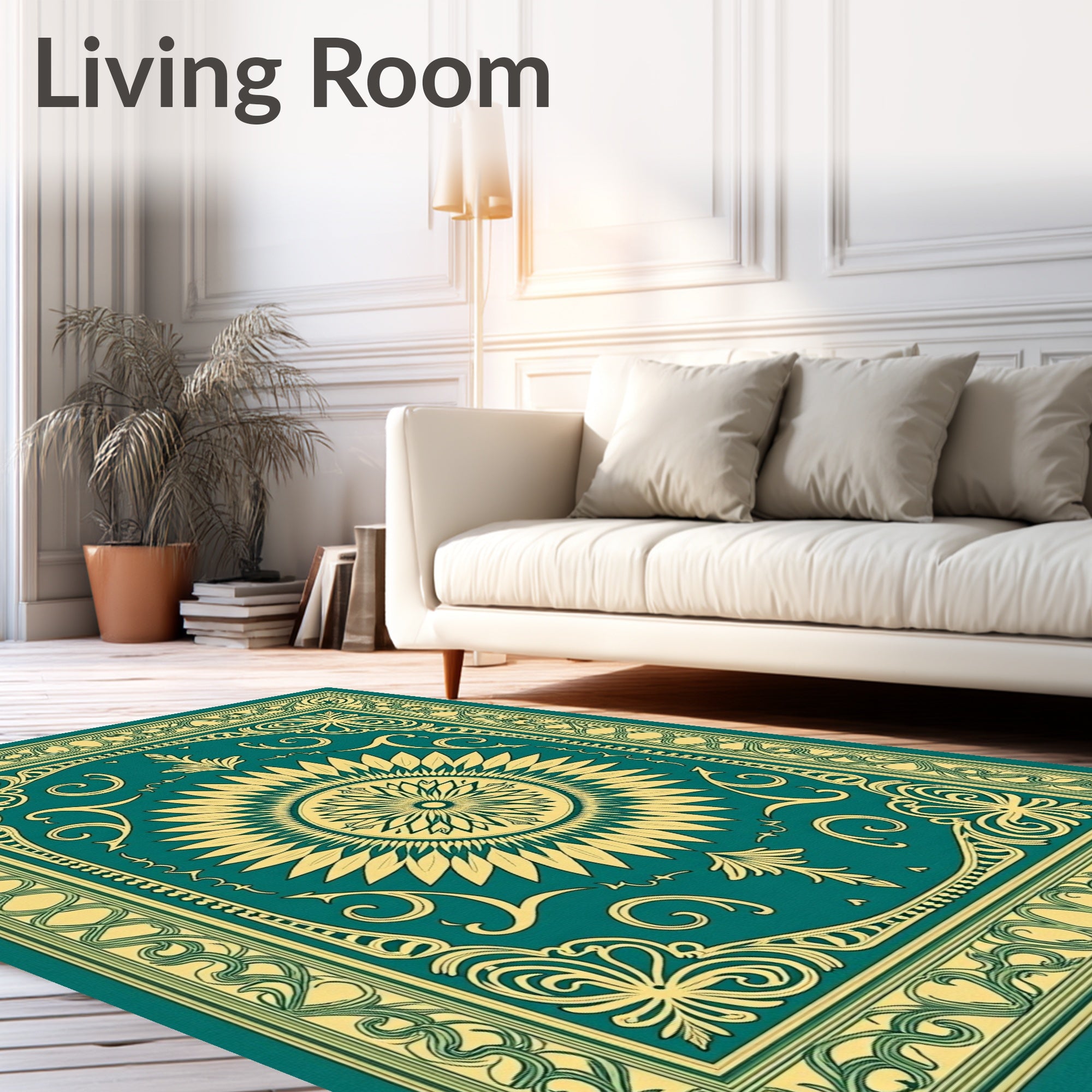 Emerald Sunburst Ornate Border Rug