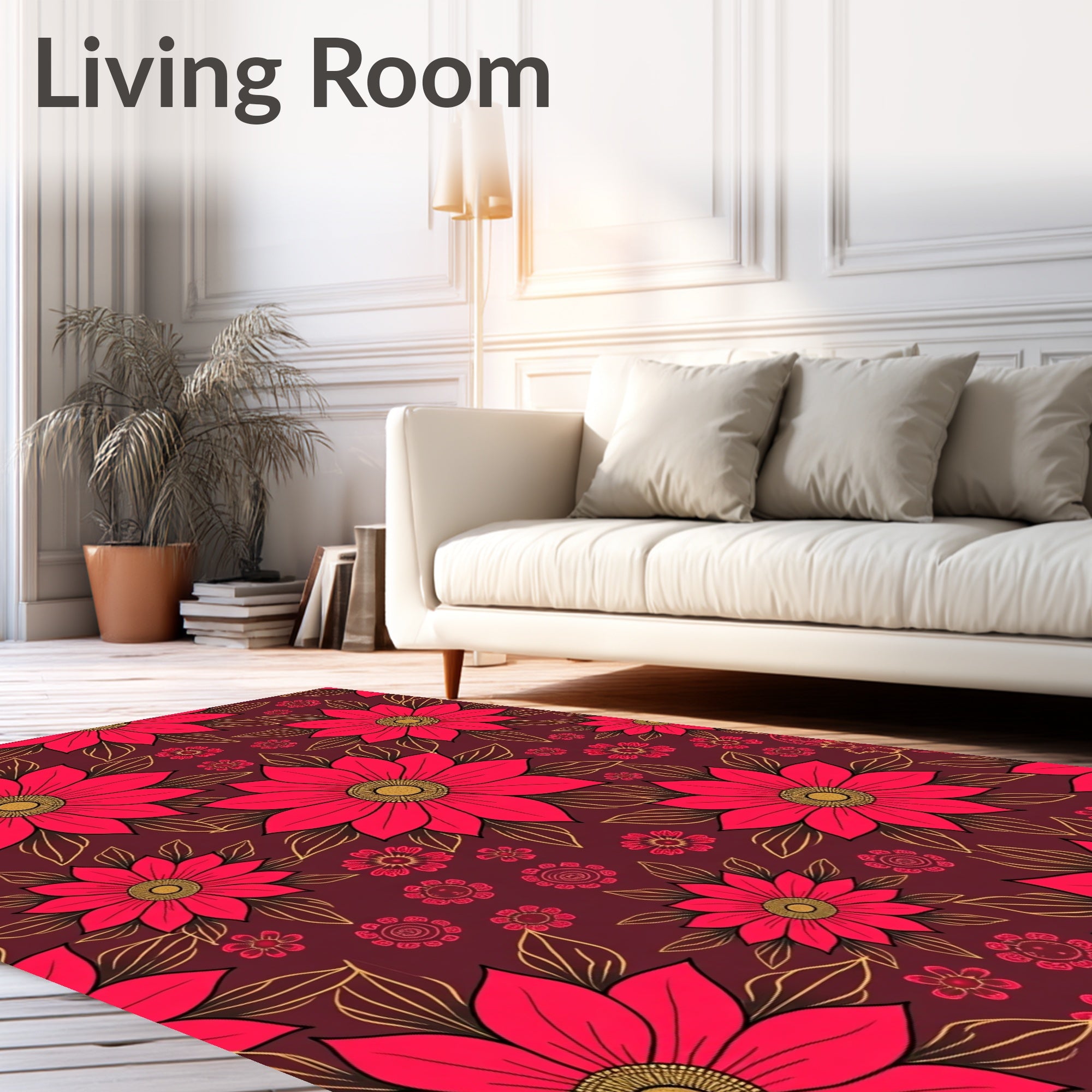 Crimson Red Floral Medallion Background Rug