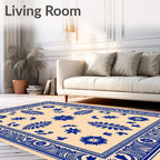 Blue Floral Cream Border Rug