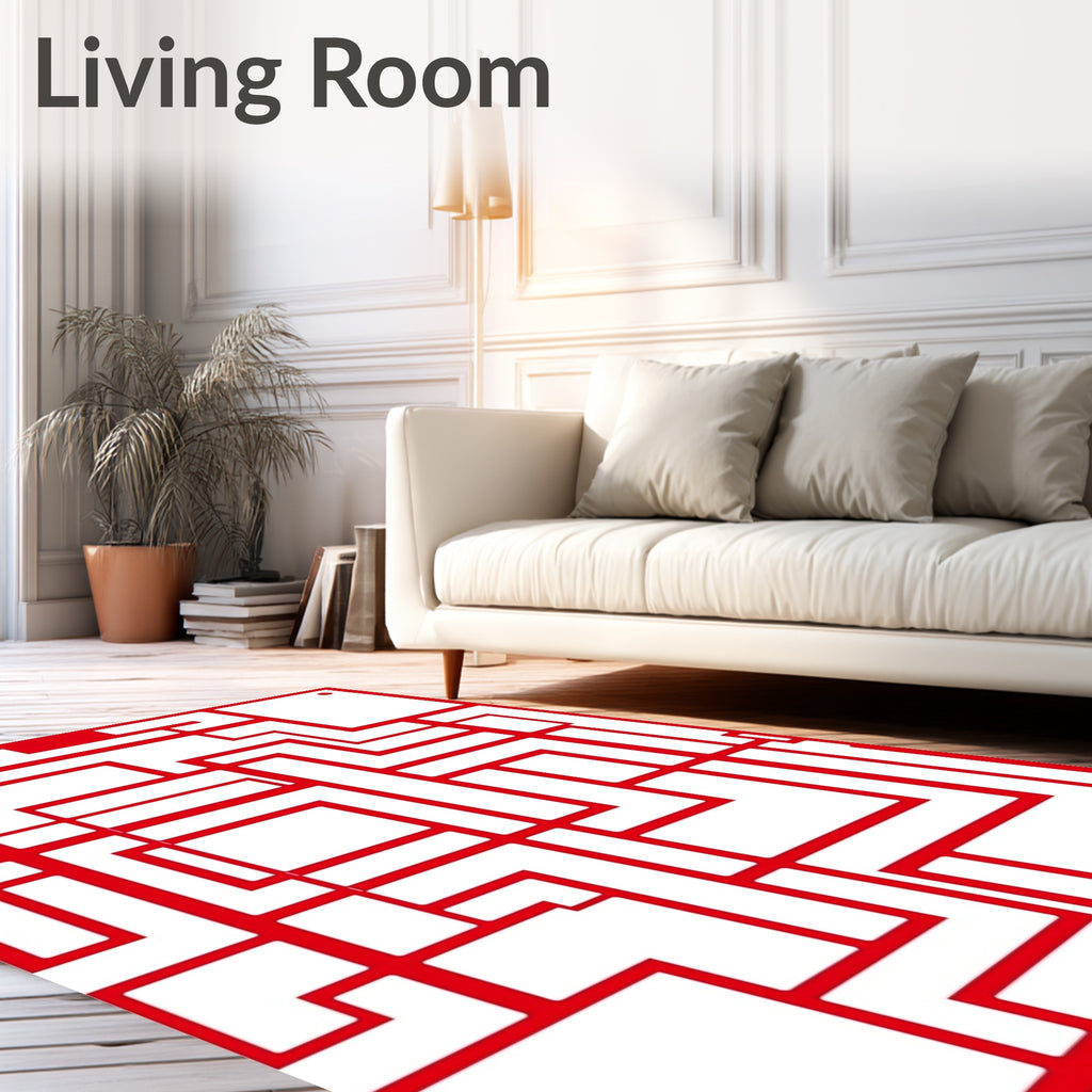 Bold Red Geometric Maze Lines Rug