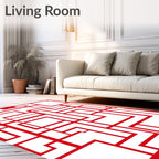 Bold Red Geometric Maze Lines Rug