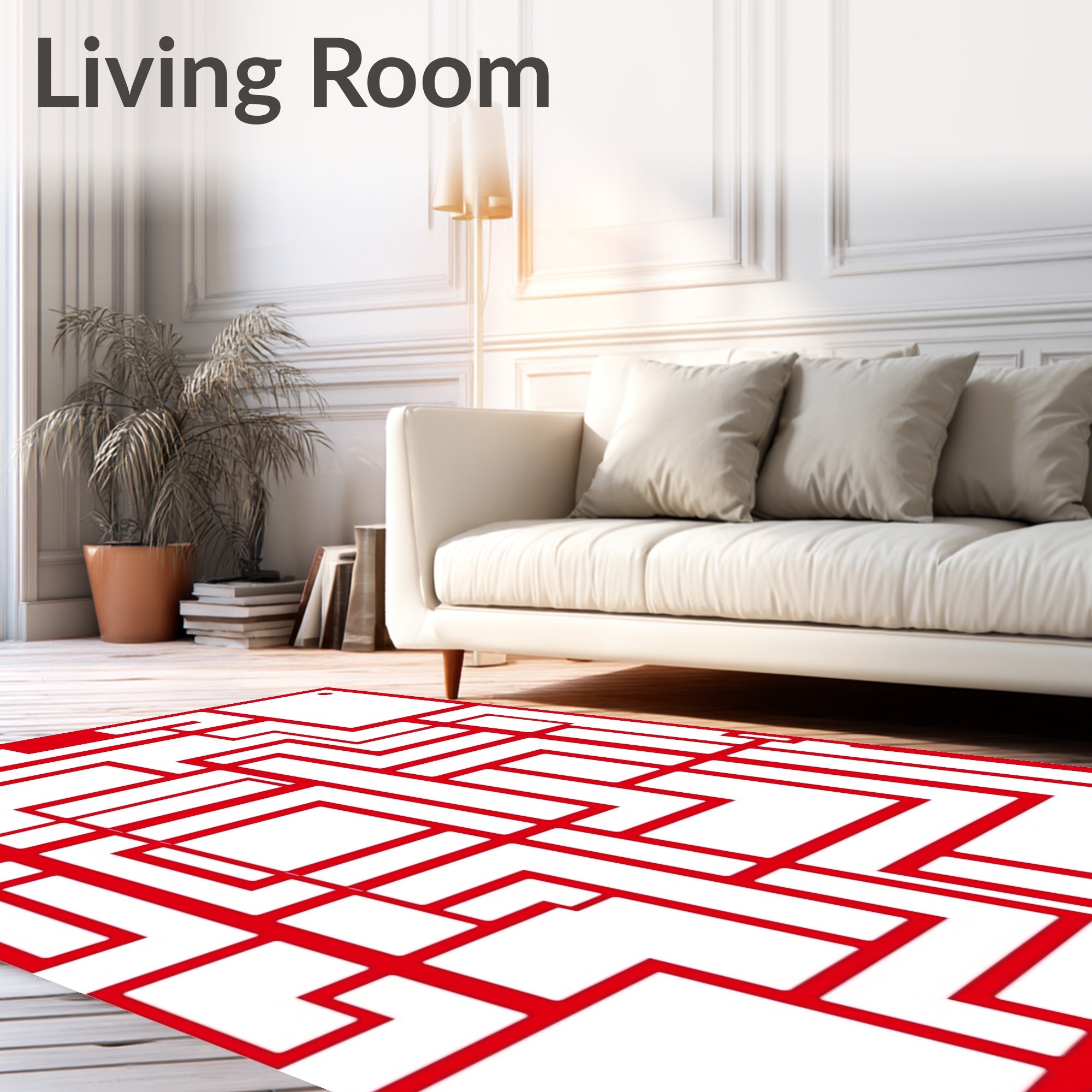 Bold Red Geometric Maze Lines Rug