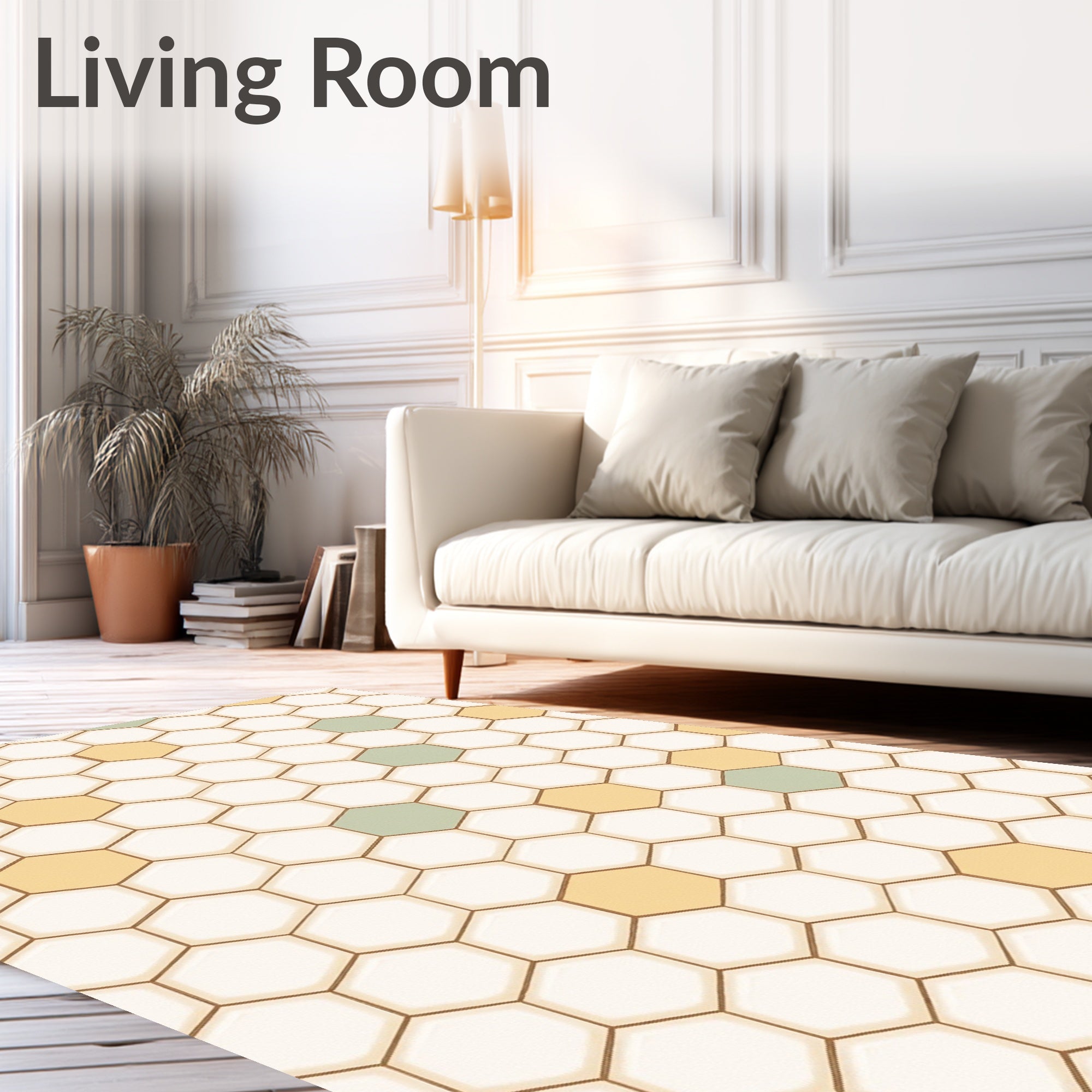 Subtle Hexagon Cream Yellow Mint Rug