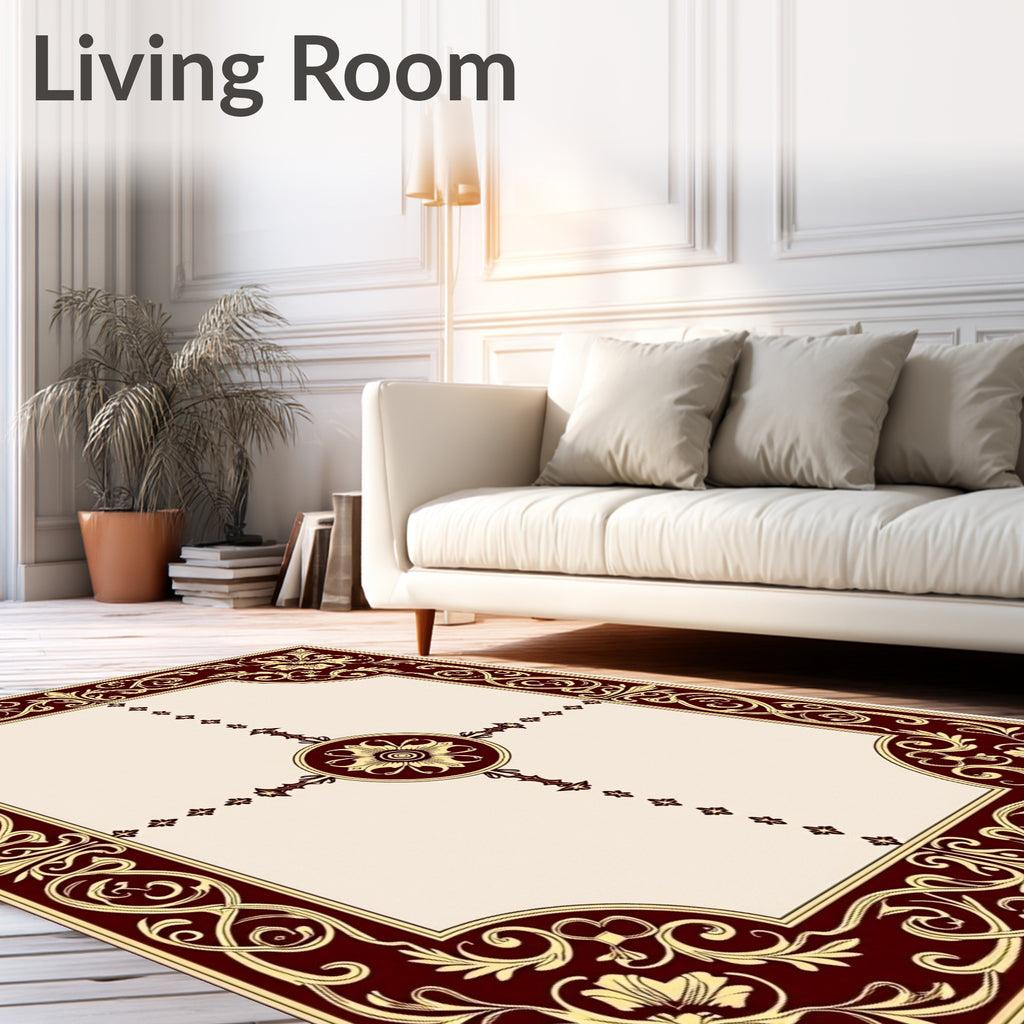Rich Burgundy Golden Floral Medallion Rug