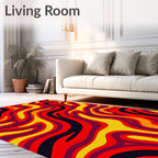 Retro Swirl Red And Yellow Waves Rug