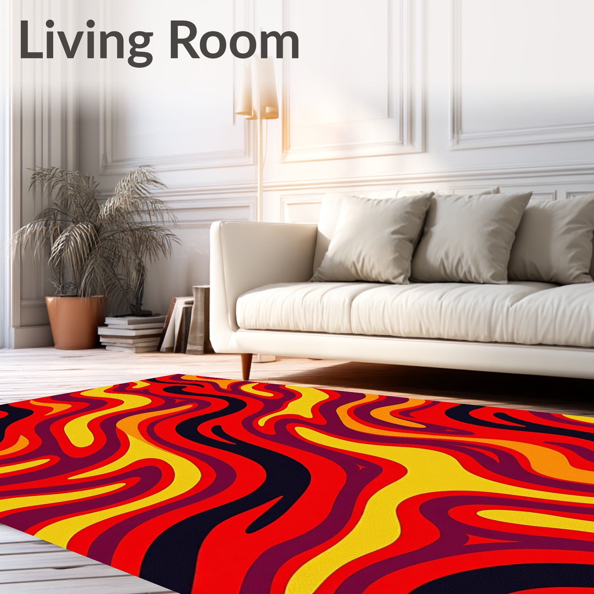 Retro Swirl Red And Yellow Waves Rug