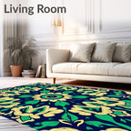 Royal Blue Floral Swirl Contemporary Rug