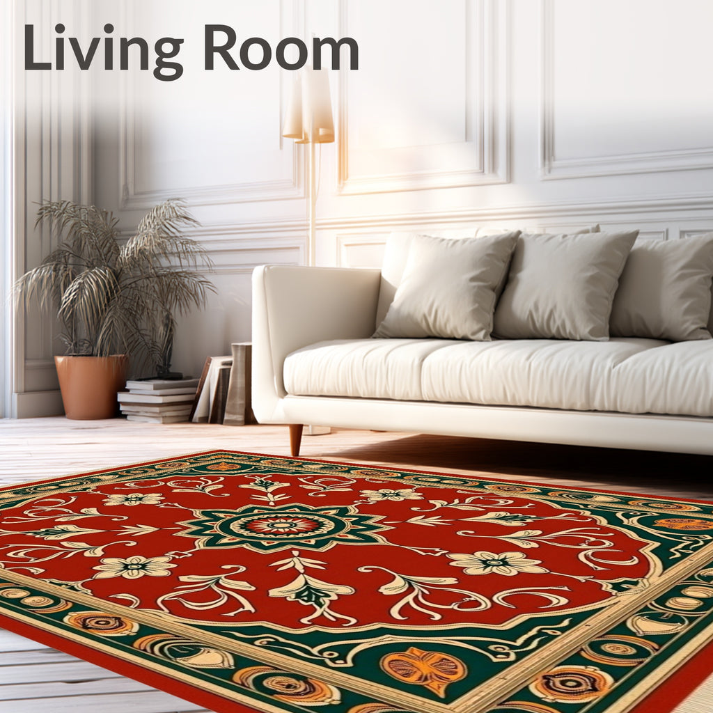 Crimson Floral Medallion with Green Accents Rug