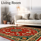 Crimson Floral Medallion with Green Accents Rug