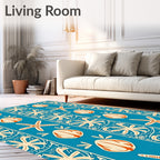 Coastal Blue Seashell Starfish Stripe Rug