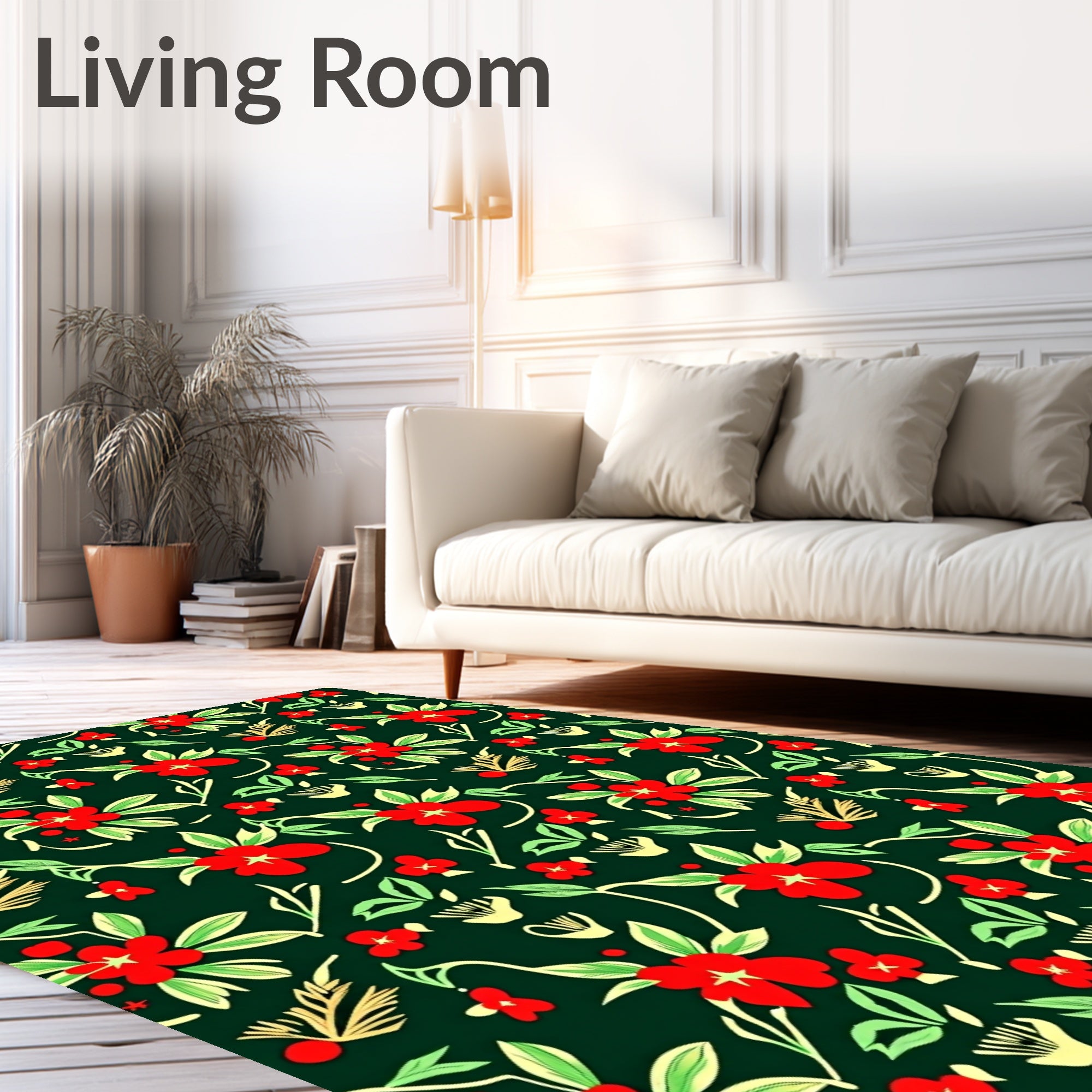 Vibrant Red Floral Garden Motif Rug