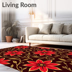 Crimson Floral Swirl Medallion Rug