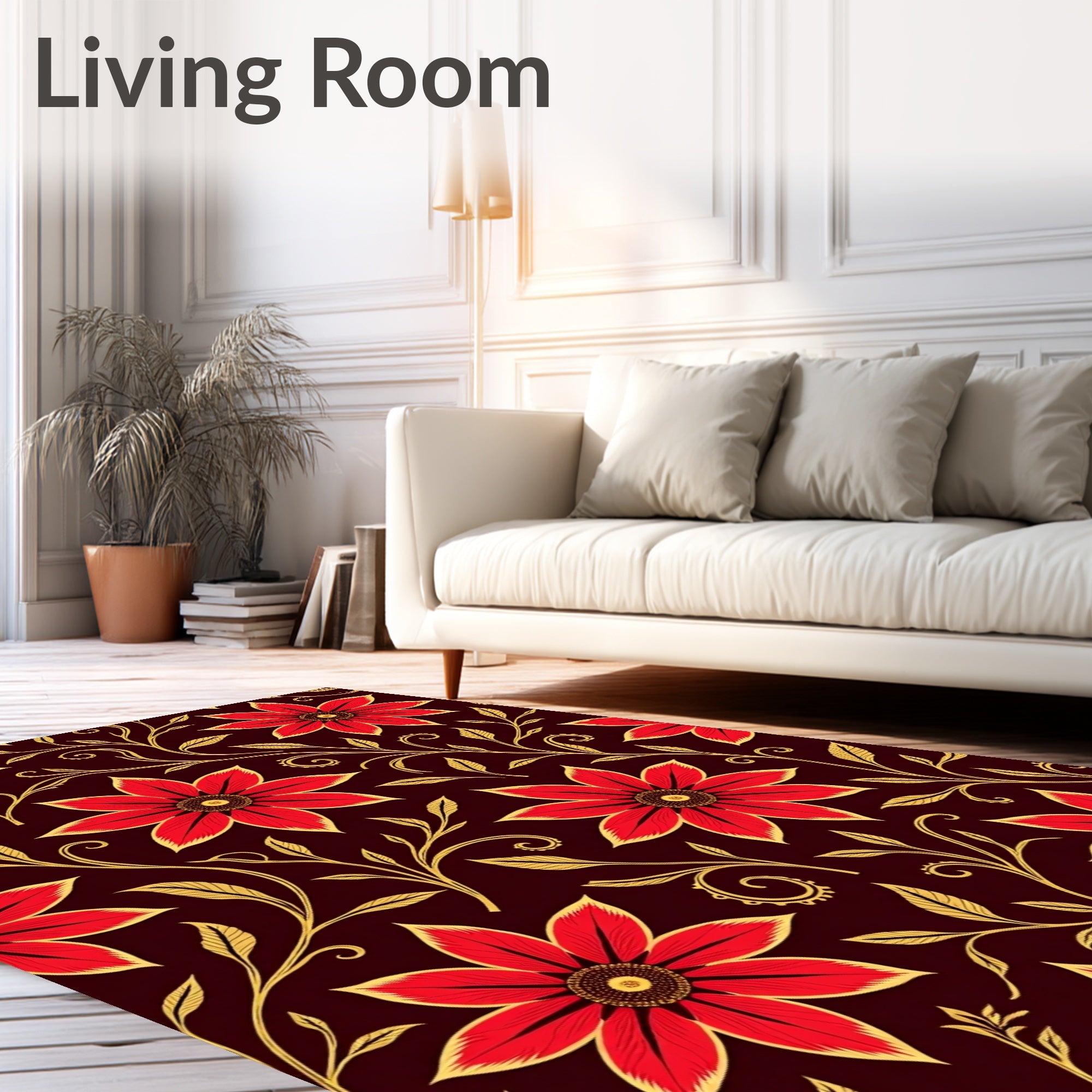 Crimson Floral Swirl Medallion Rug