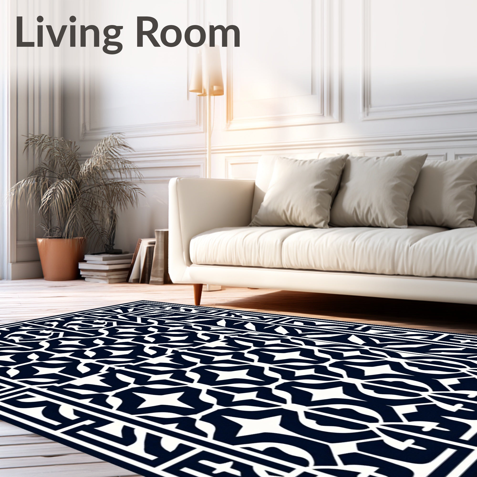 Navy White Geometric Anchor Medallion Rug
