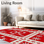 Classic Red White Snowflake Border Rug