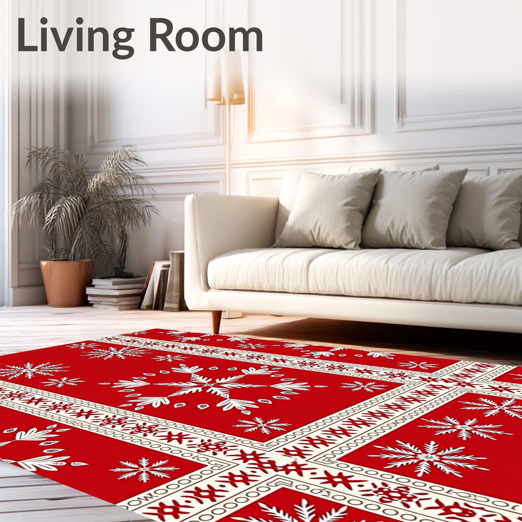 Classic Red White Snowflake Border Rug