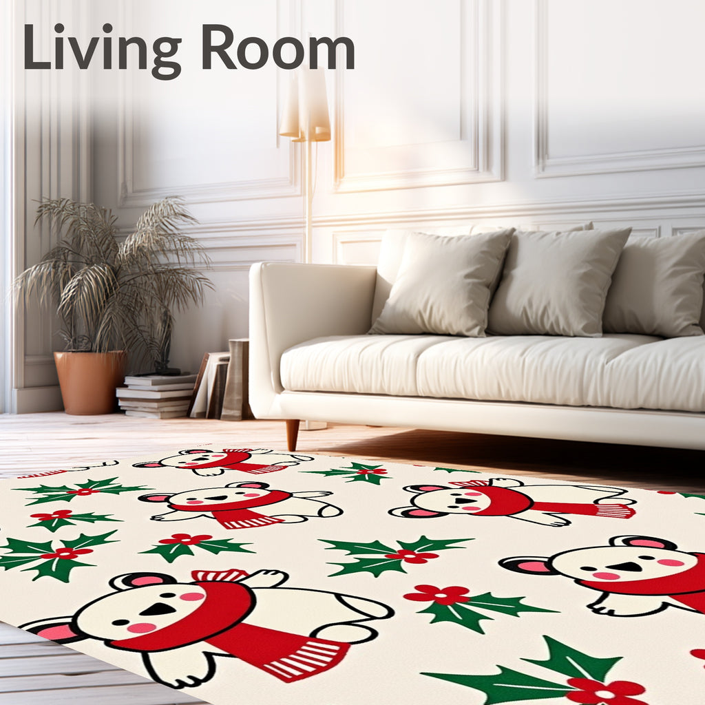 Festive Polar Bears Holly Red Scarf Rug