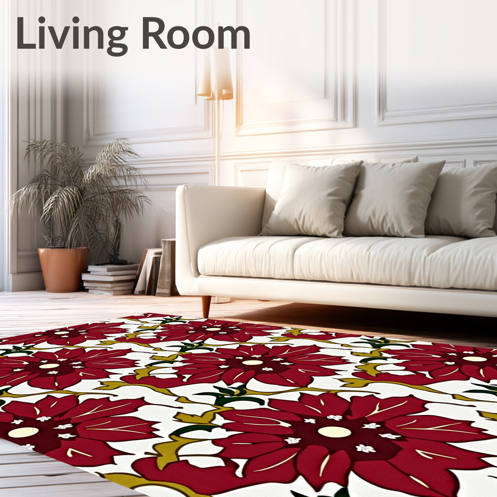 Rich Red Floral Vine Meadow Rug