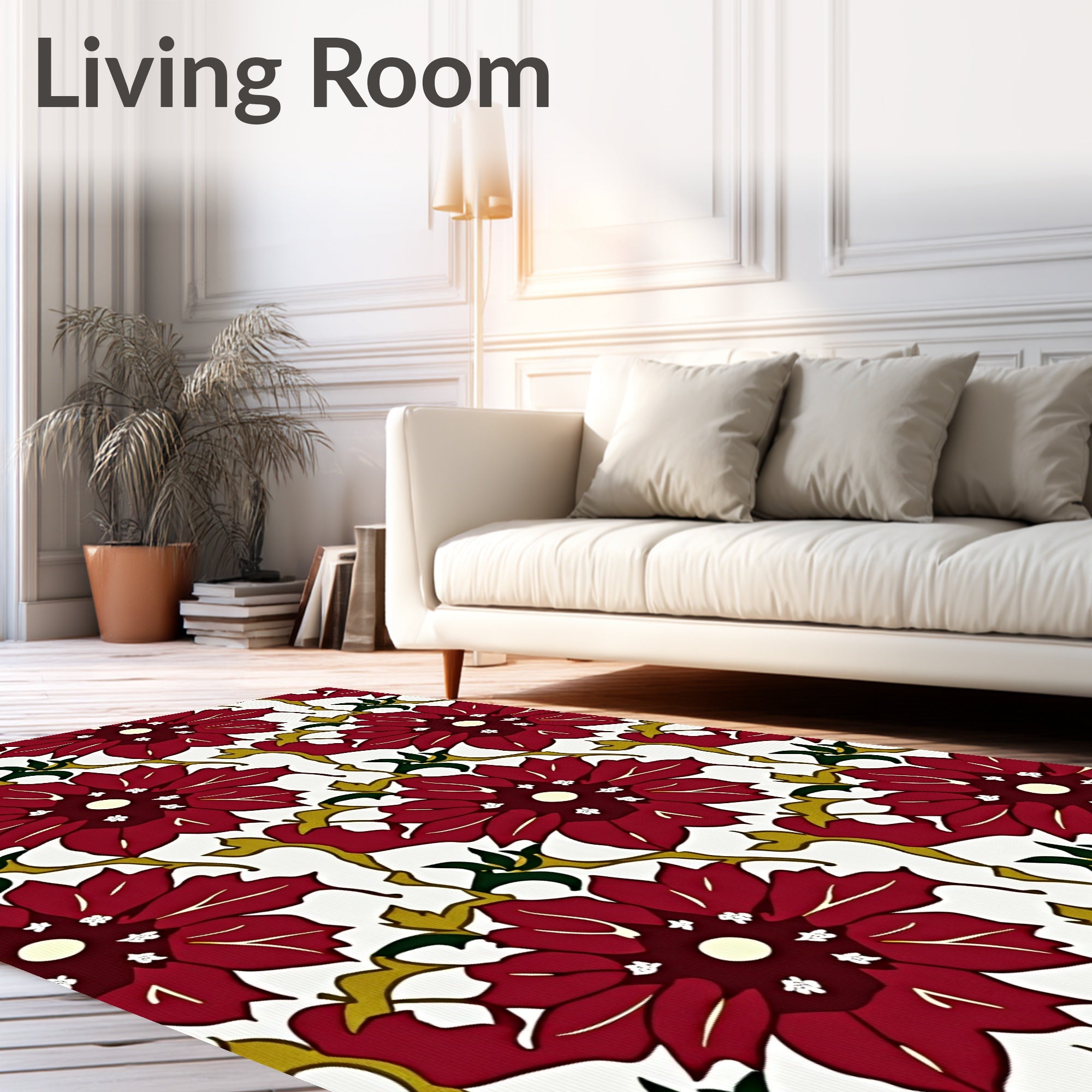 Rich Red Floral Vine Meadow Rug