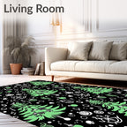 Festive Green Christmas Trees Ornaments Black Rug