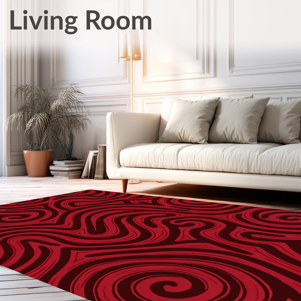Deep Red Swirling Lines Rug