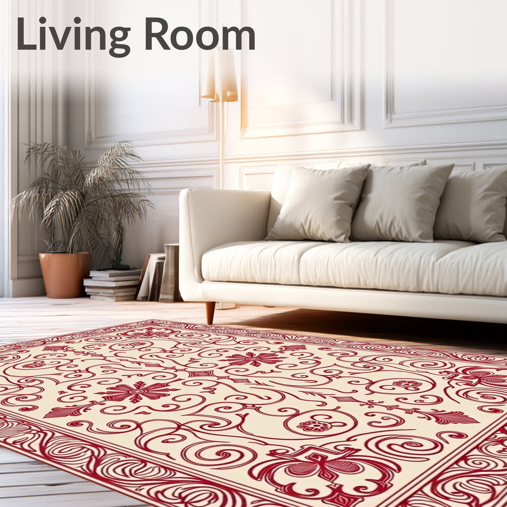 Crimson Scrollwork Floral Medallion Rug
