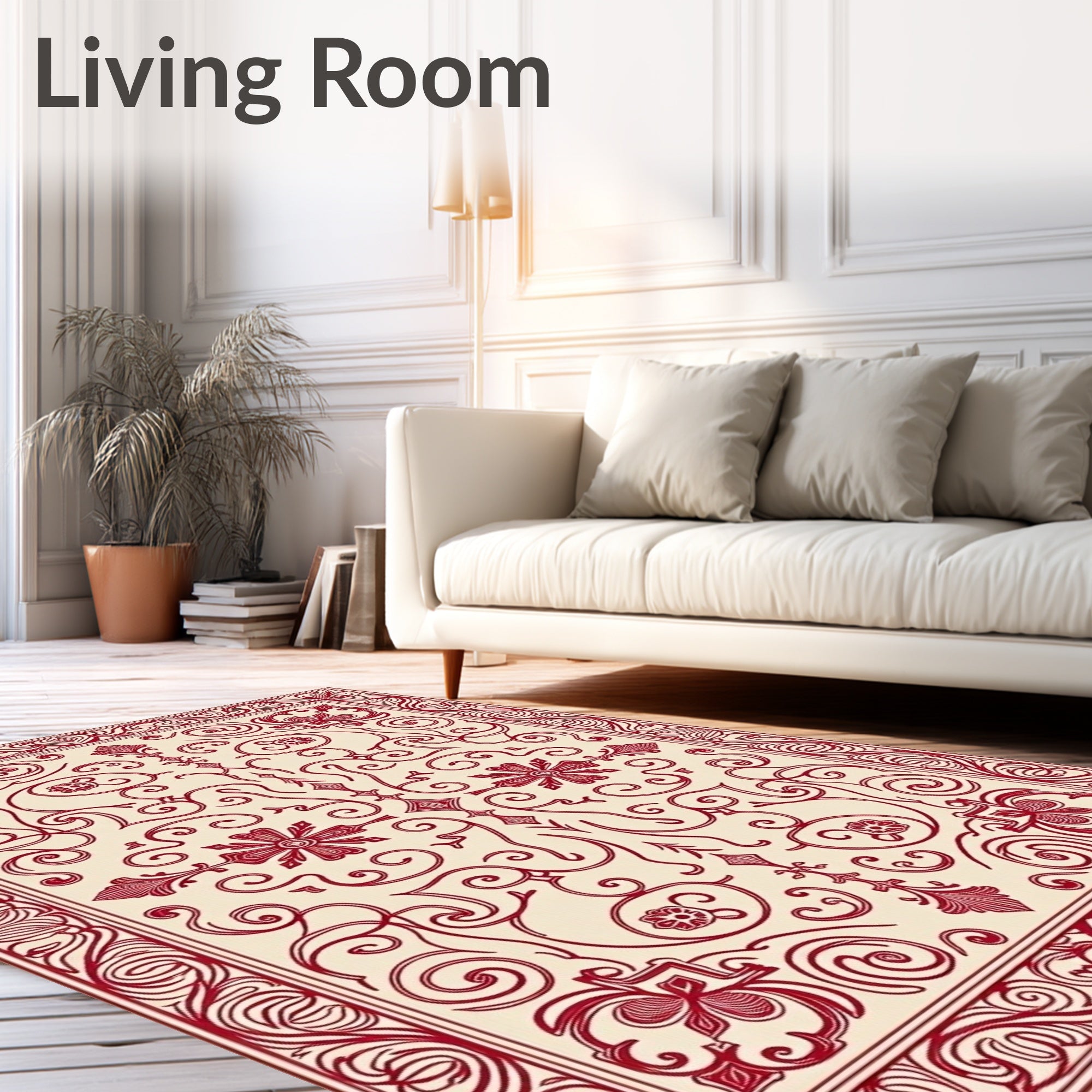 Crimson Scrollwork Floral Medallion Rug