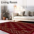 Deep Red Golden Ornate Lattice Rug