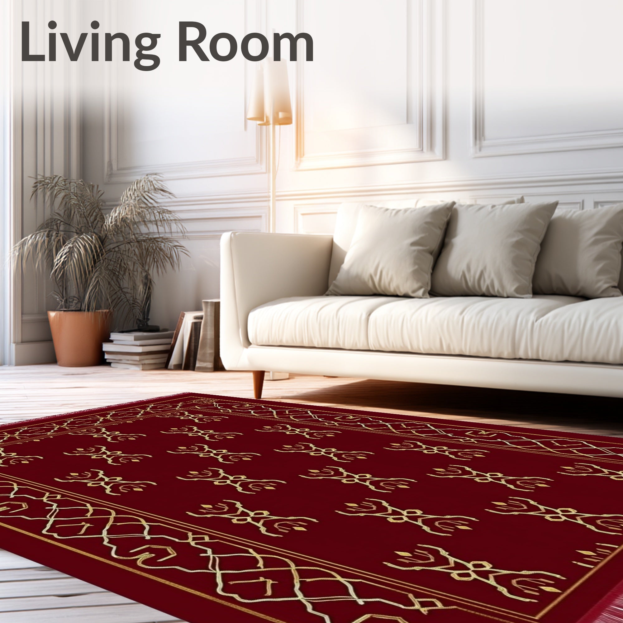Deep Red Golden Ornate Lattice Rug