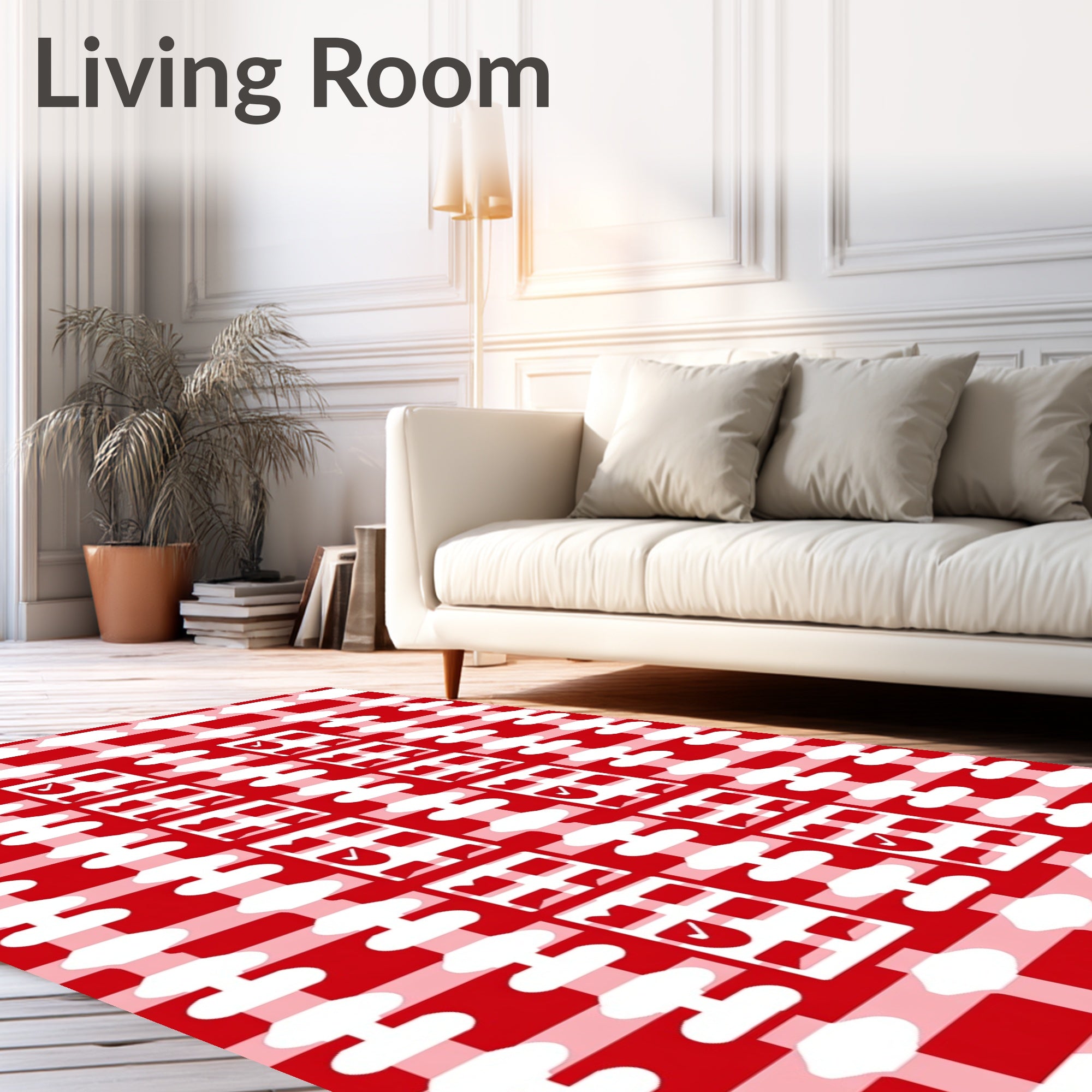 Red and White Gingham Checkered Squares Rug