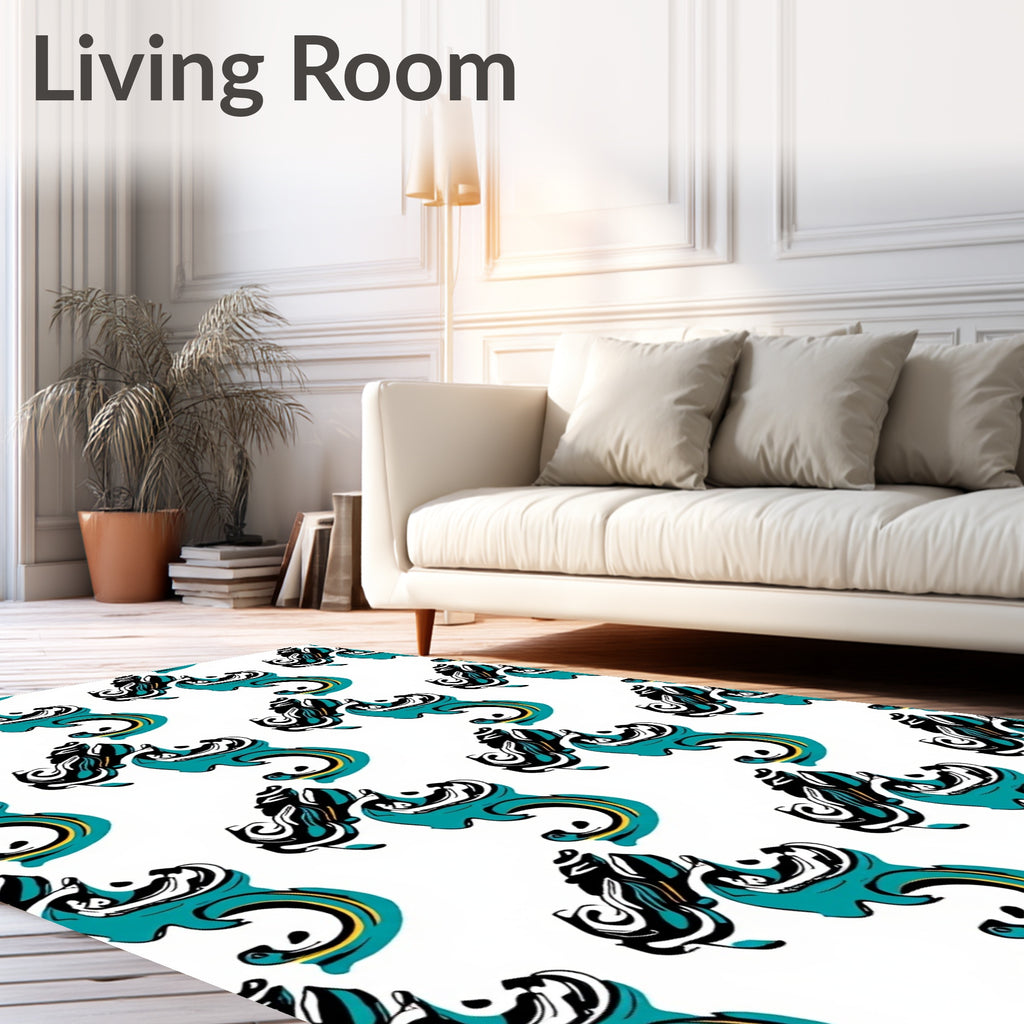 Teal Black White Abstract Swirl Rug