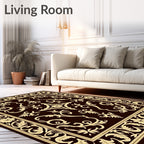 Ornate Tan Floral Damask Brown Rug