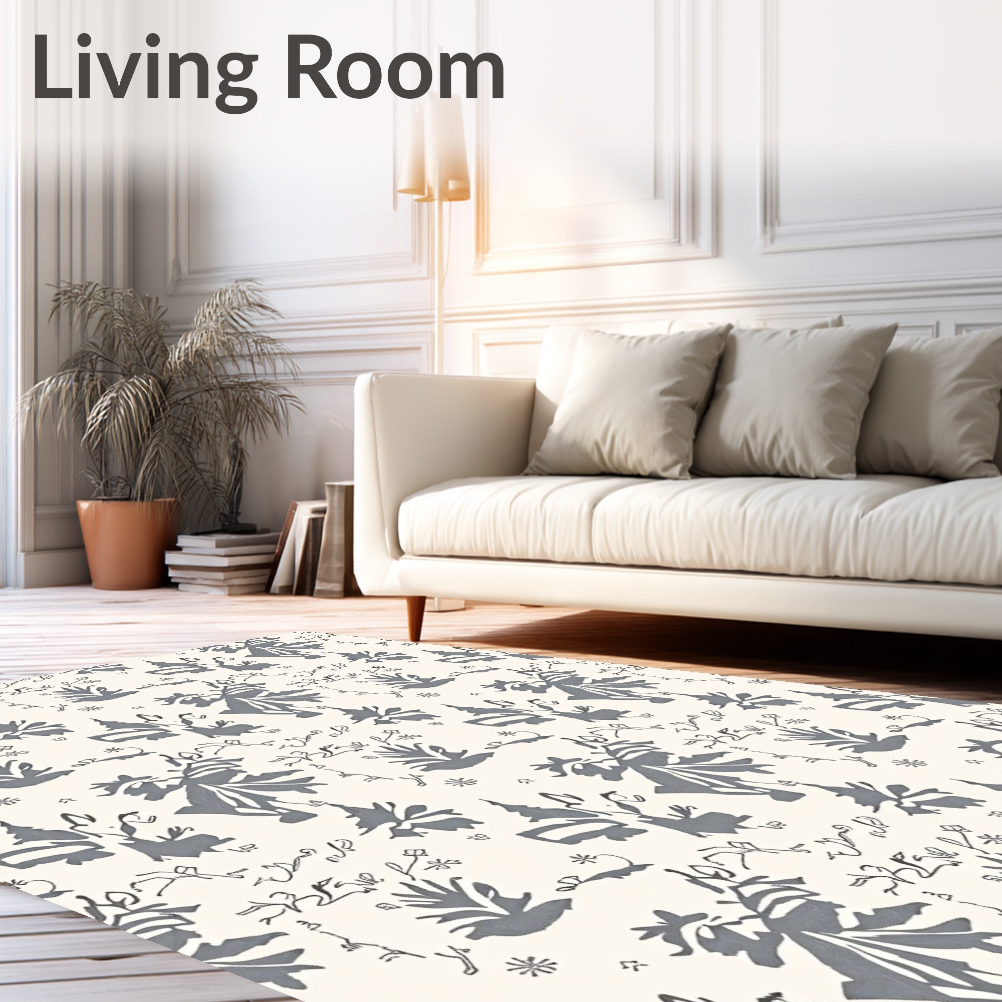 Charcoal Floral Sketch Garden Rug