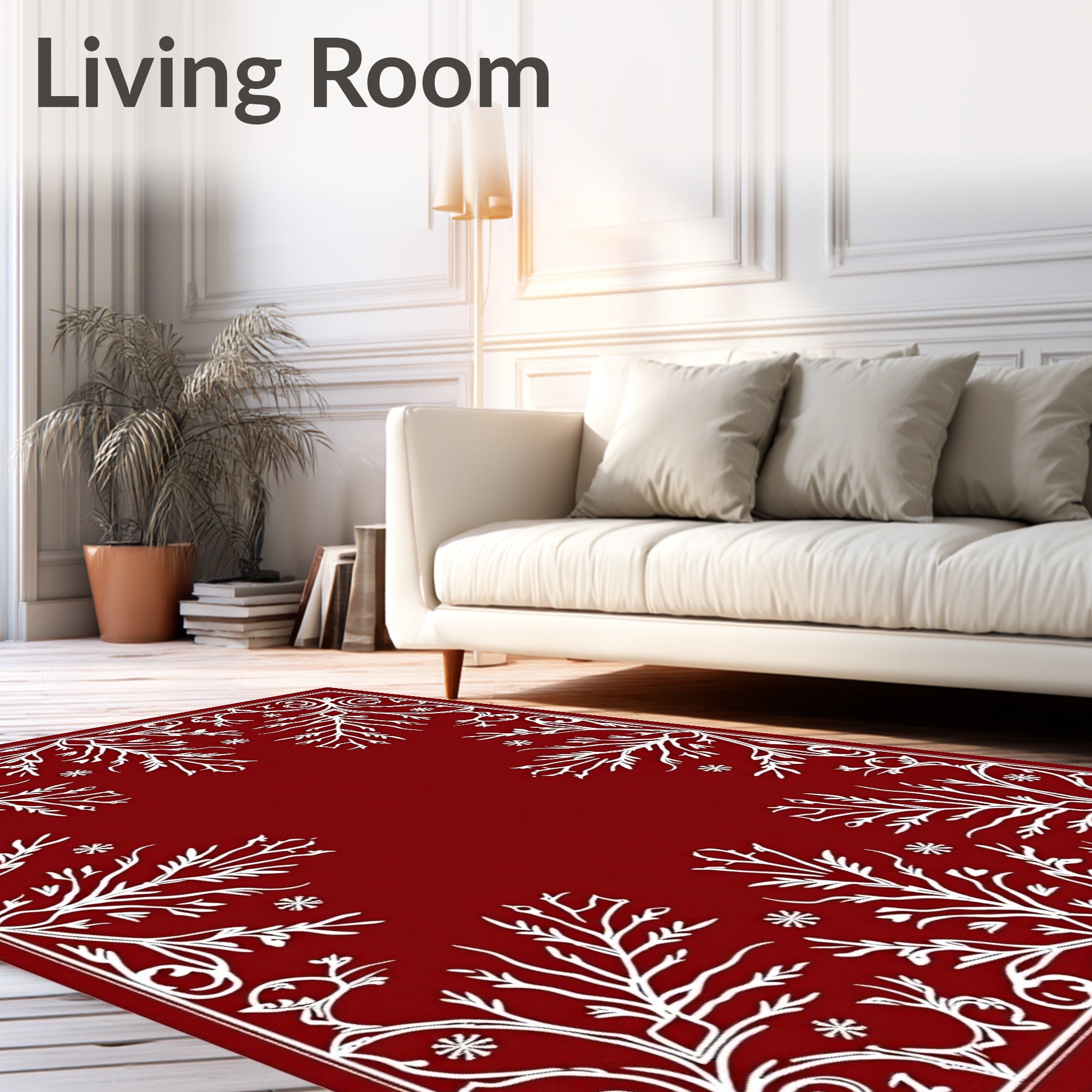Crimson Floral Scroll Vine Rug