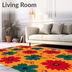 Bold Red Teal Flower Arrangement Rug