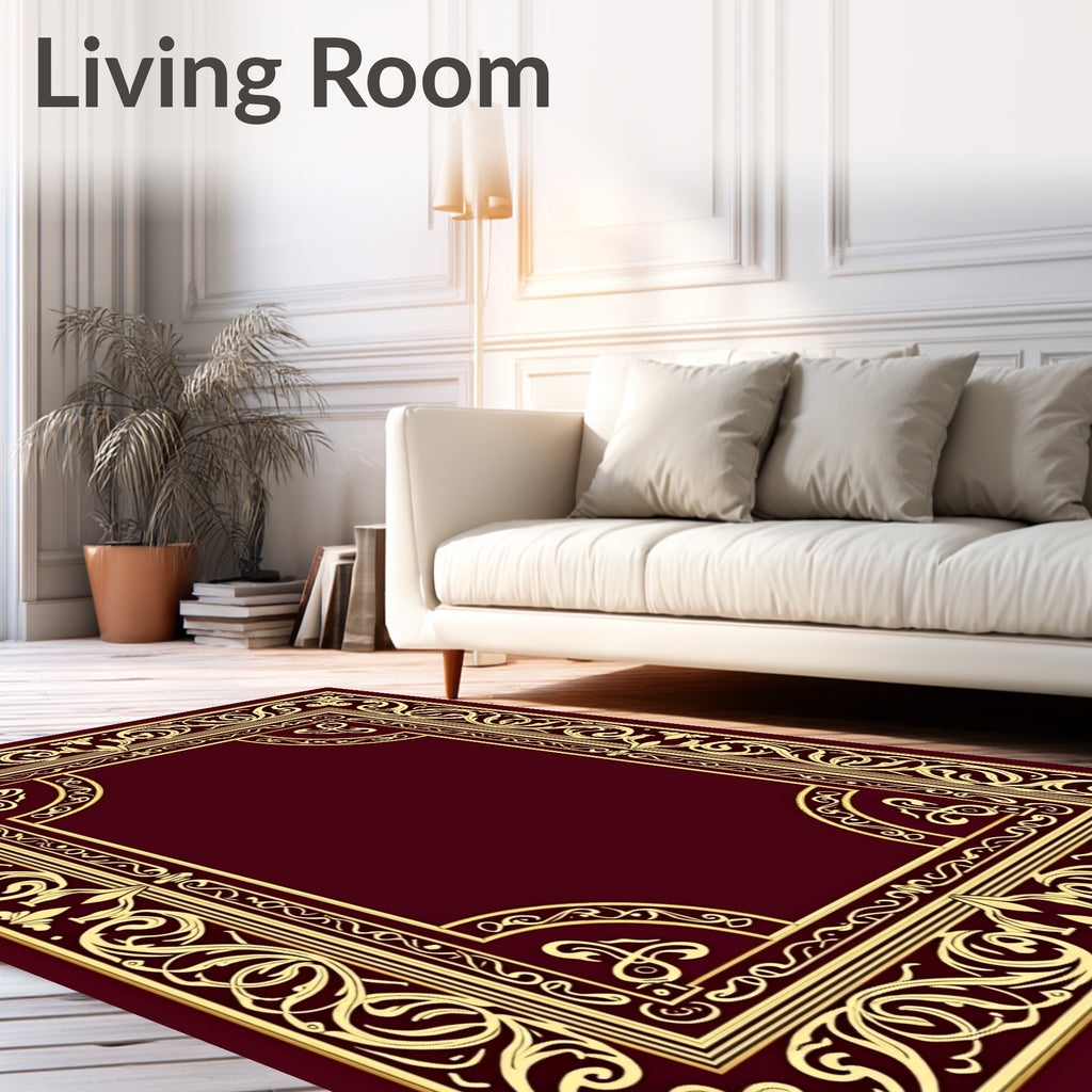 Regal Gold Floral Border Emblem Rug