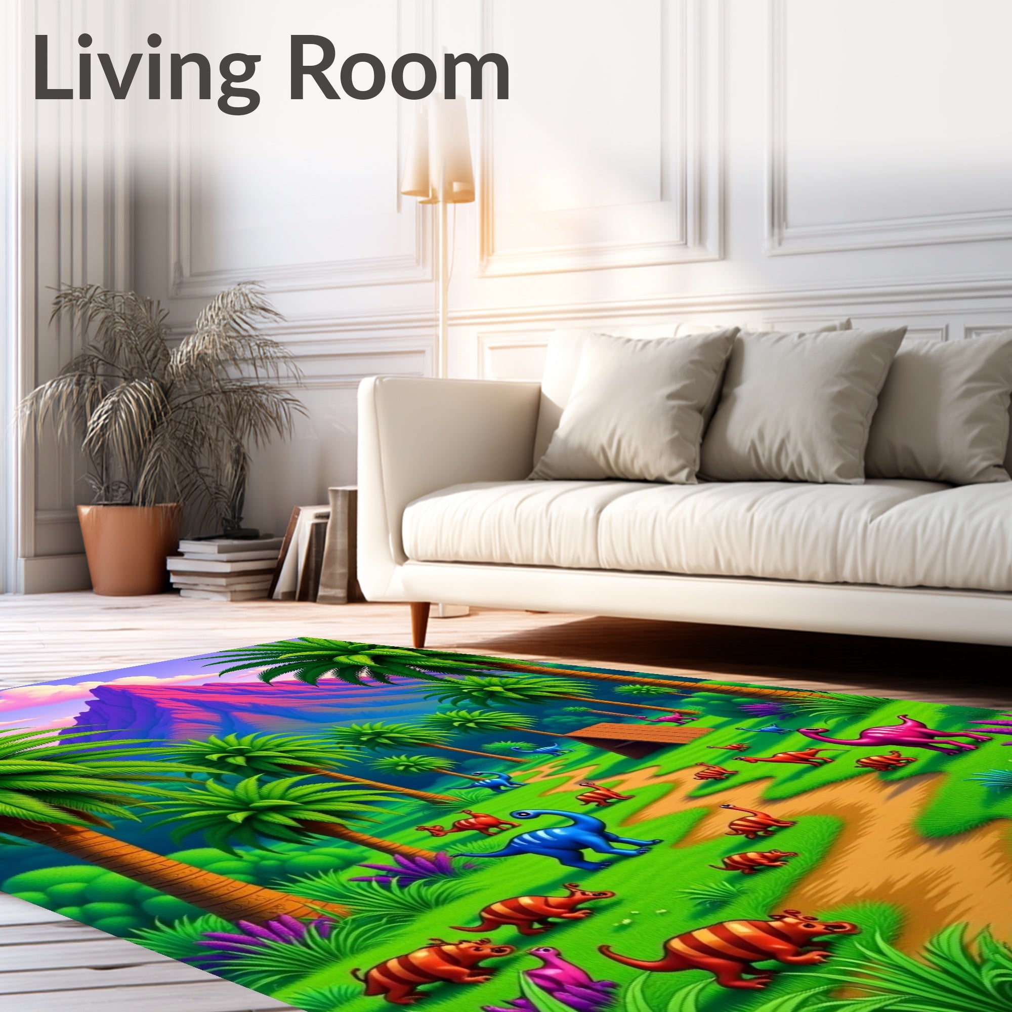 Vibrant Prehistoric Landscape With Dinosaurs Rug