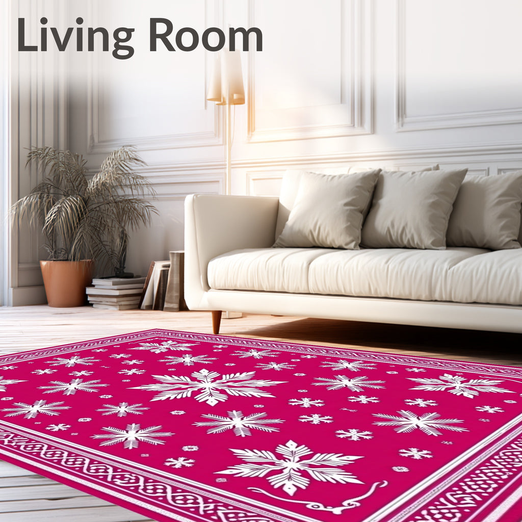 Crimson Snowflake Scatter Border Rug