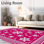 Crimson Snowflake Scatter Border Rug