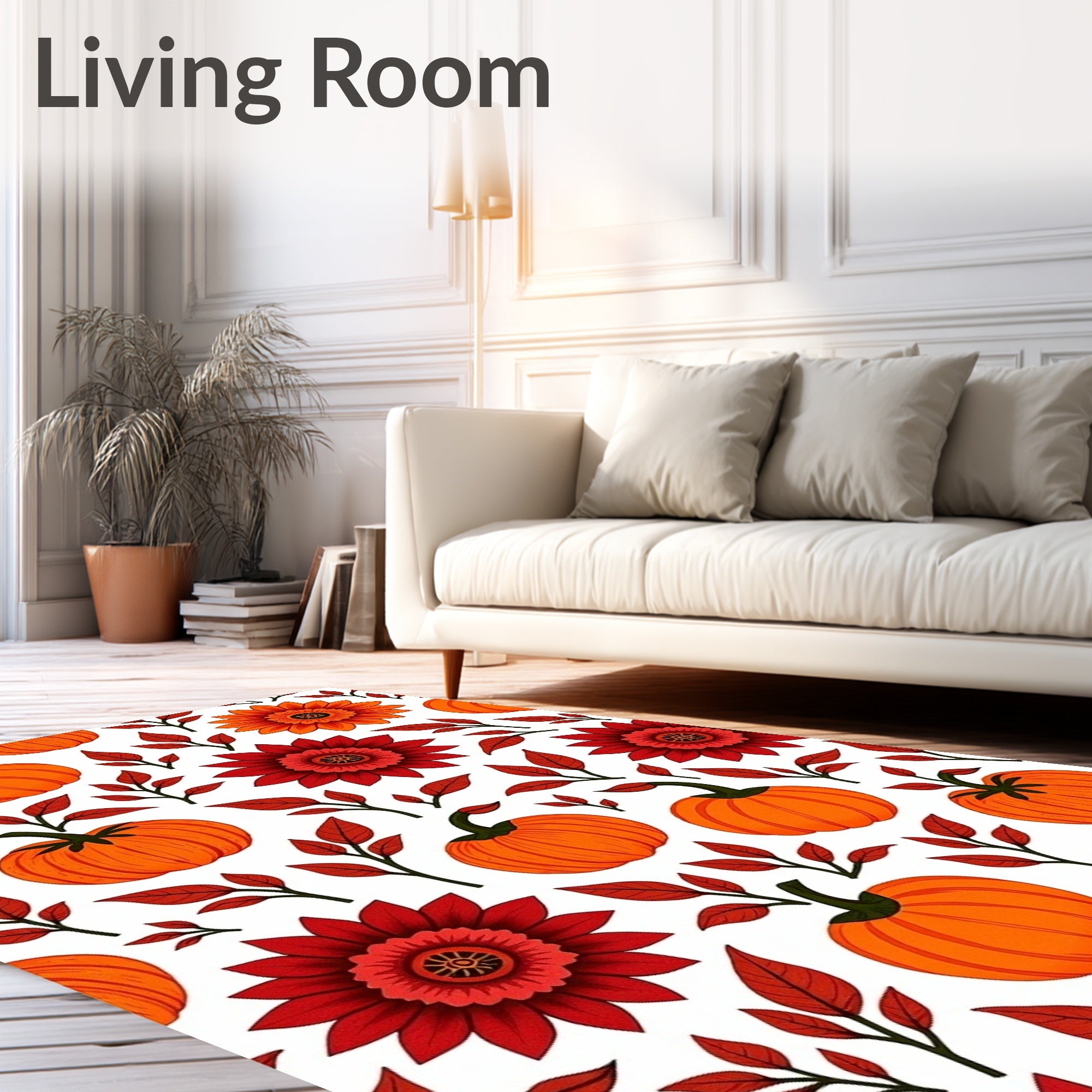 Autumn Pumpkin Floral Leaf Medley Rug