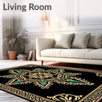 Black Gold Teal Starburst Medallion Rug