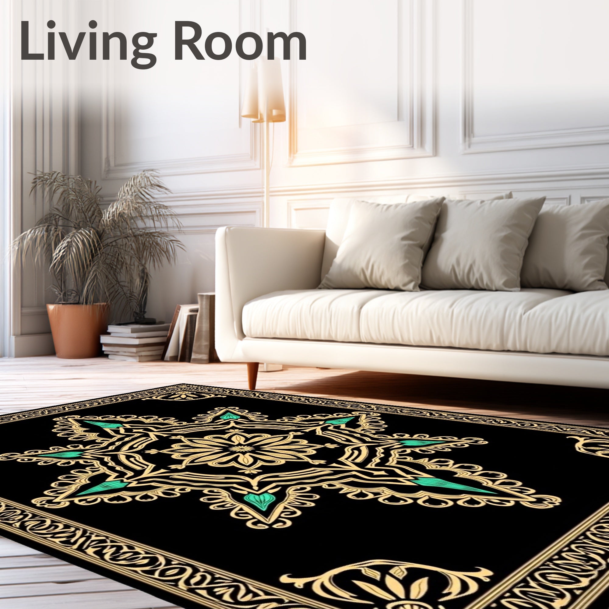 Black Gold Teal Starburst Medallion Rug