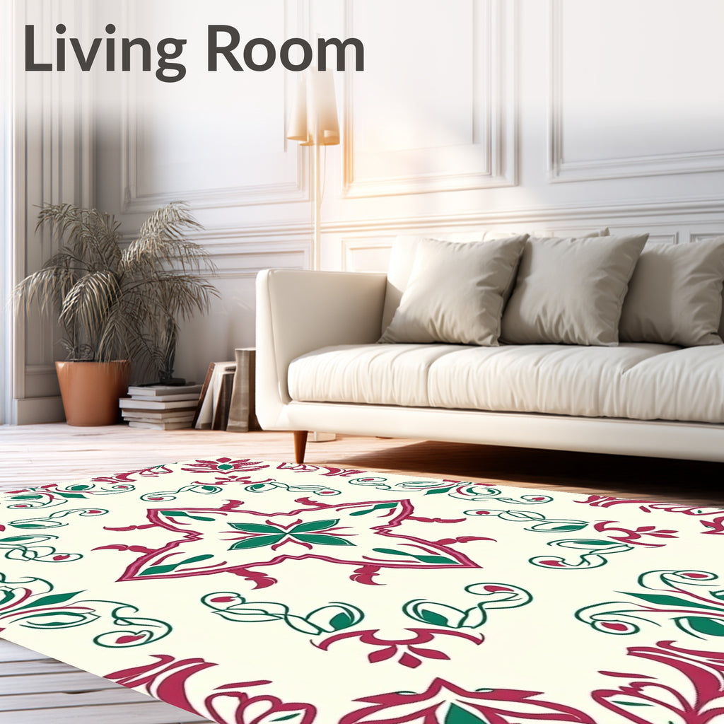 Regal Crimson Emerald Floral Arrangement Rug
