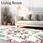 Regal Crimson Emerald Floral Arrangement Rug