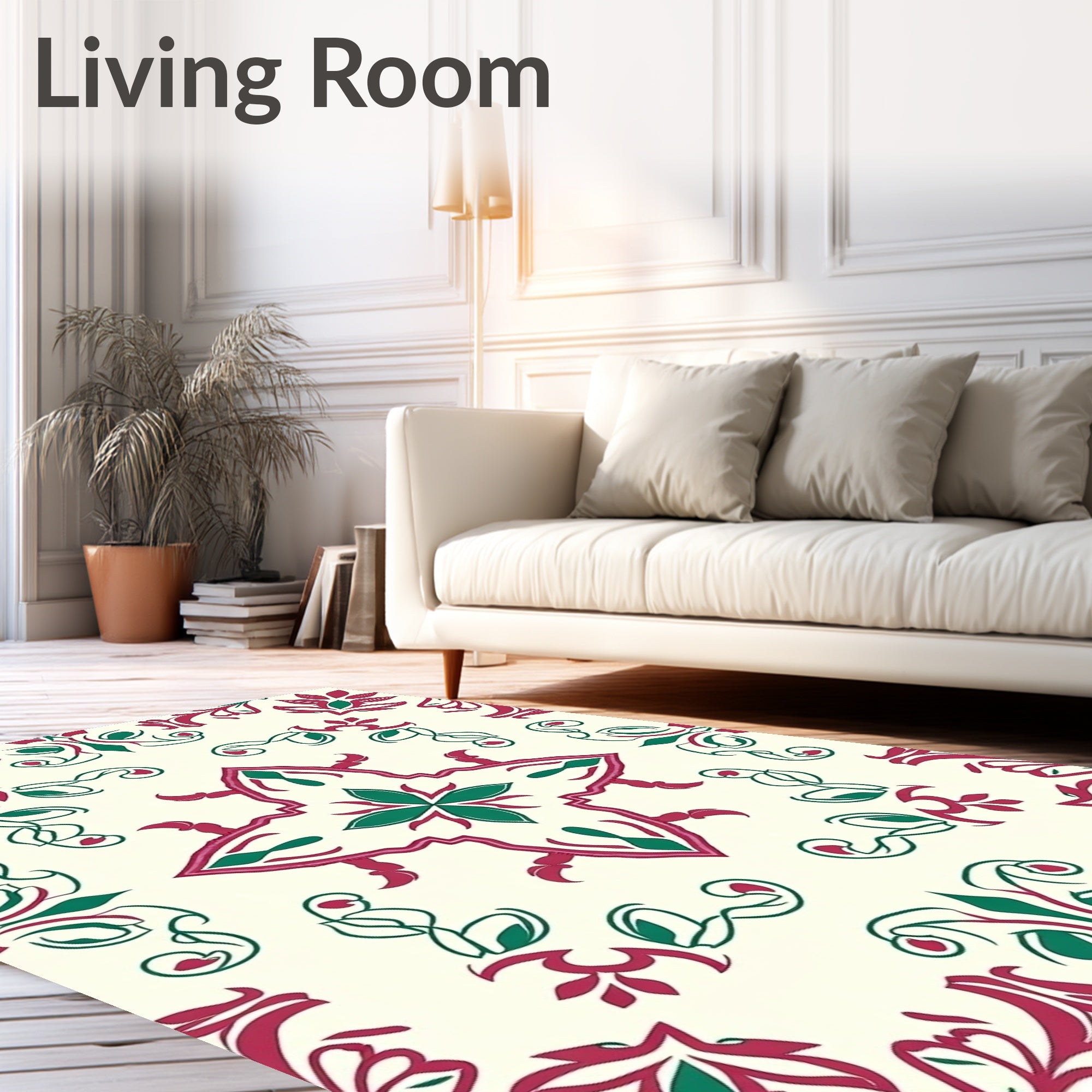 Regal Crimson Emerald Floral Arrangement Rug