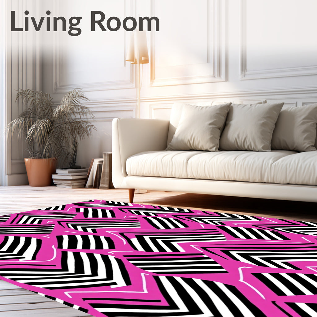 Bold Pink Black White Chevron Shapes Rug