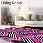 Bold Pink Black White Chevron Shapes Rug