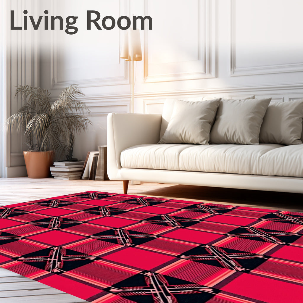 Bold Red Plaid Crosshatch Stripe Rug