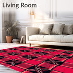 Bold Red Plaid Crosshatch Stripe Rug